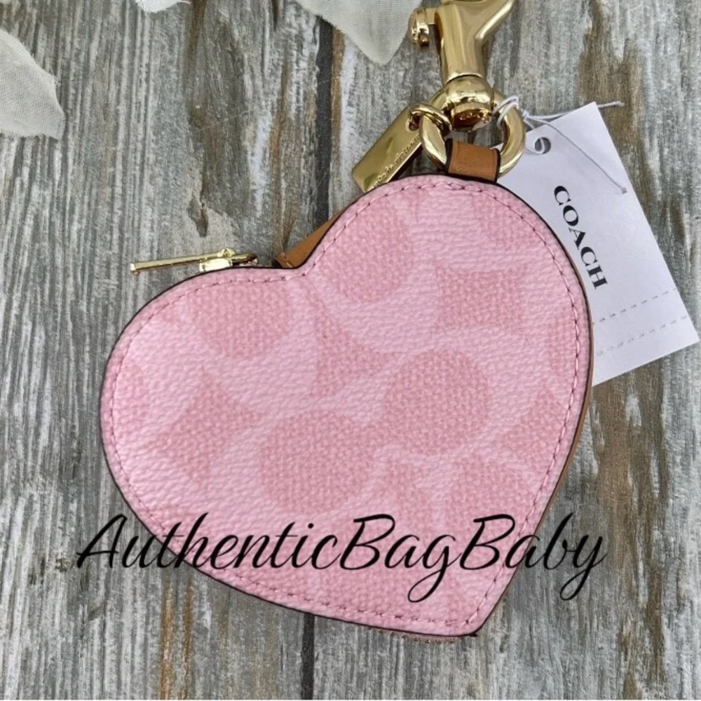 Coach Pink Heart Coin Purse Keychain